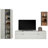 WOHNWAND 3-teilig  in Weiss, Wildeiche 326,5/205,5/45,2 cm  - Wildeiche/Weiss, Design, Glas/Holz (326,5/205,5/45,2cm) - Dieter Knoll