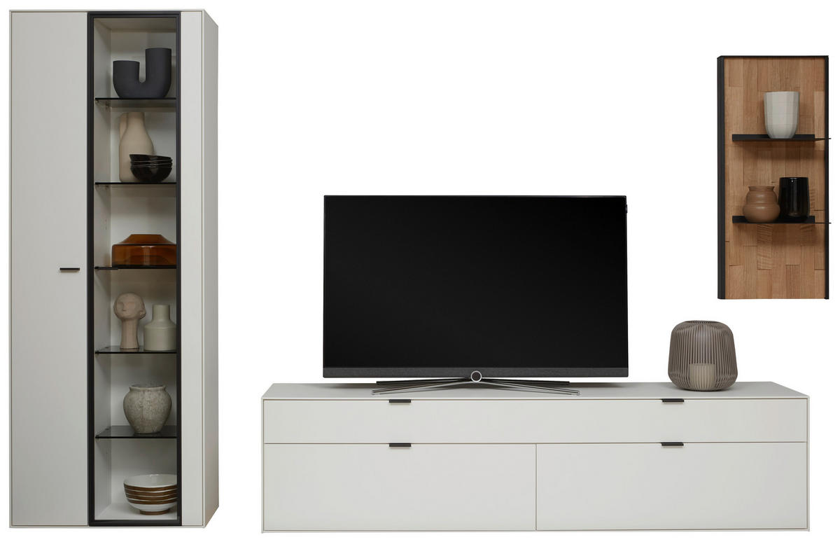 WOHNWAND 3-teilig  in Weiss, Wildeiche 326,5/205,5/45,2 cm  - Wildeiche/Weiss, Design, Glas/Holz (326,5/205,5/45,2cm) - Dieter Knoll