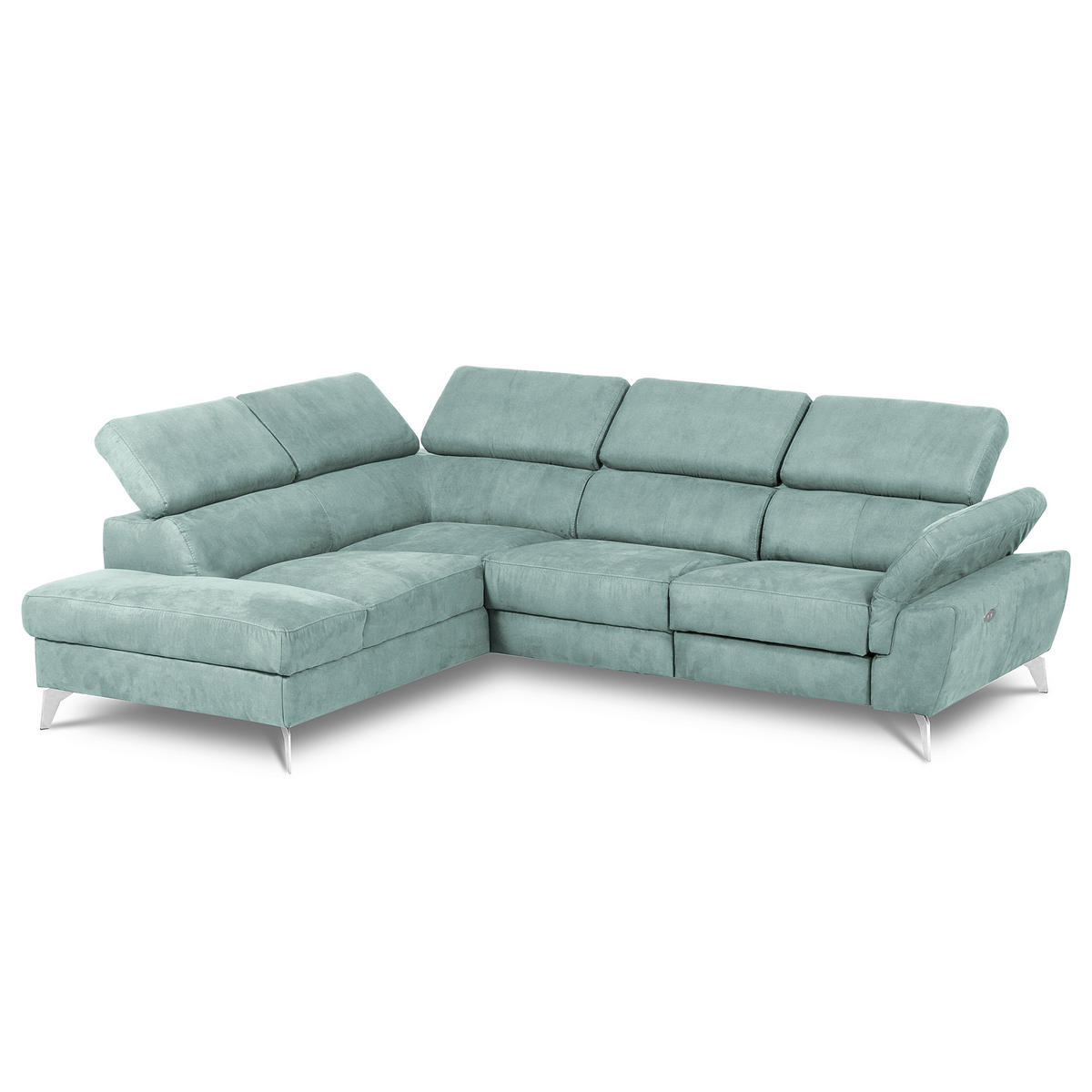 ECKSOFA SONO in Lederlook Hellblau Bettkasten, Armteilverstellung, Kopfteilverstellung  210/265 cm  - Chromfarben/Hellblau, Design, Textil/Metall (210/265cm) - Livetastic