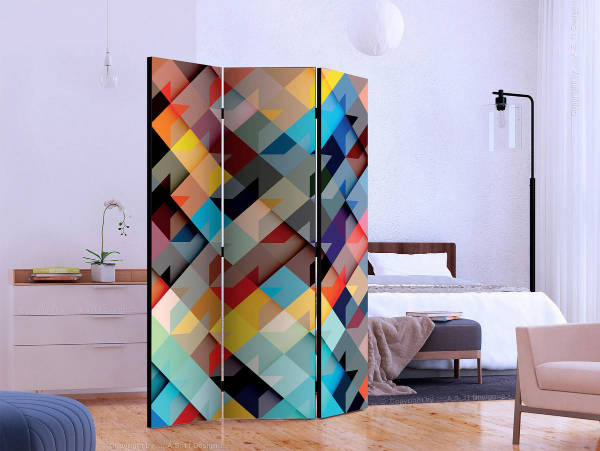 SKÄRMVÄGG  i trä, textil  multicolor  - multicolor, Basics, trä/textil (135/172/3cm) - artgeist