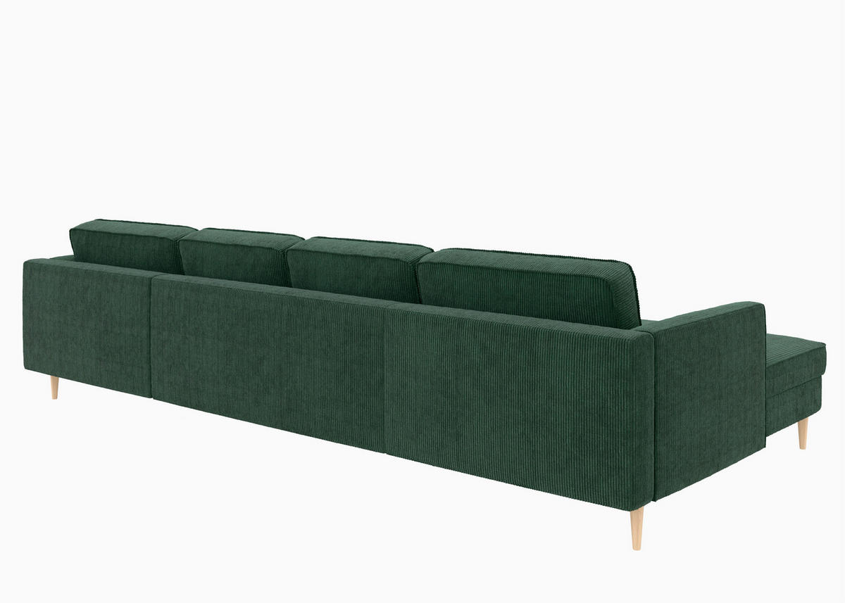 WOHNLANDSCHAFT Dunkelgrün Cord  - Dunkelgrün/Buchefarben, MODERN, Holz/Textil (161/306/161cm) - Trendmanufaktur