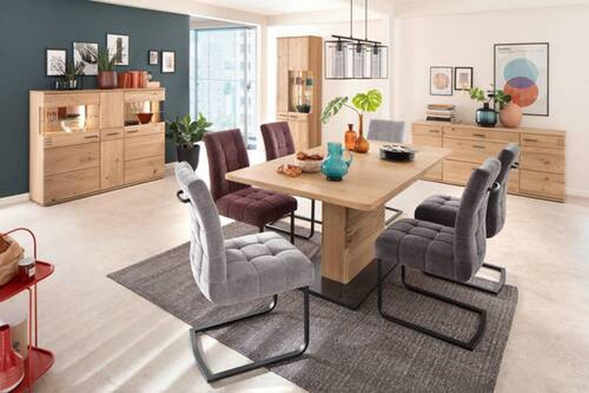 VITRINE in furniert, massiv Balkeneiche Eichefarben  - Eichefarben/Anthrazit, Design, Glas/Holz (75/208/37cm) - Livetastic