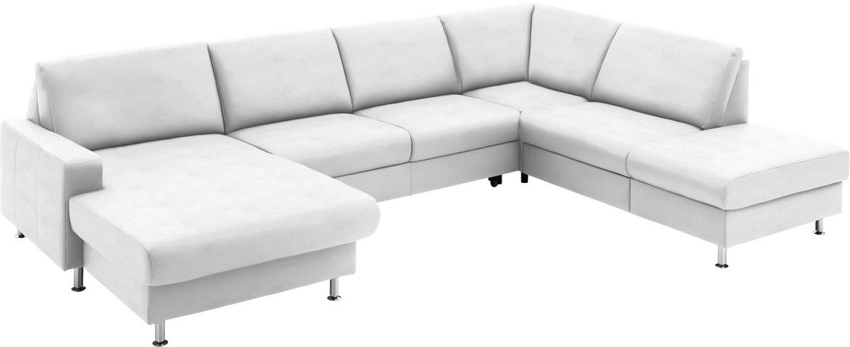 WOHNLANDSCHAFT in Echtleder Weiss  - Weiss/Alufarben, Design, Leder/Metall (165/339/233cm) - Beldomo Premium