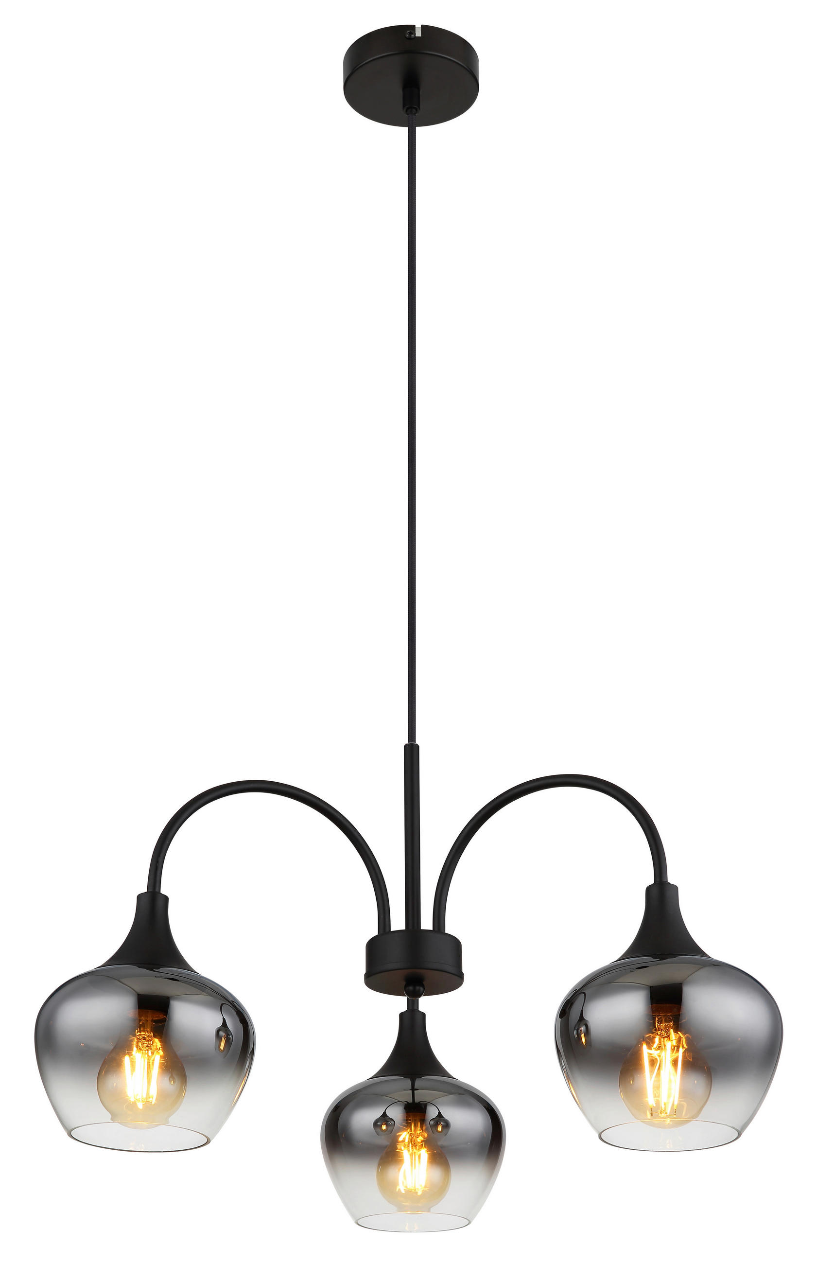 HÄNGELEUCHTE 55/120 cm    - Schwarz, Design, Glas/Textil (55/120cm) - Globo