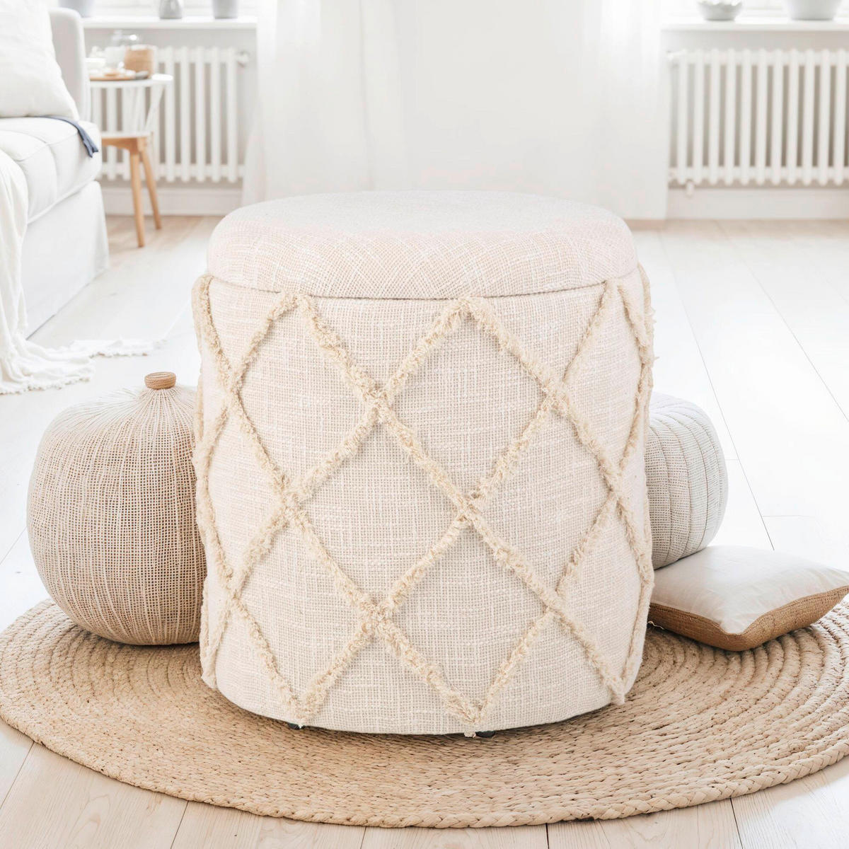 HOCKER in Textil Creme  - Creme, Basics, Textil (40/45/40cm) - Livetastic