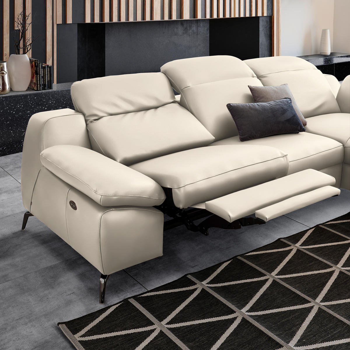 ECKSOFA in Echtleder Beige  286/183 cm  - Beige/Schwarz, Design, Leder/Metall (286/183cm) - Celina Home