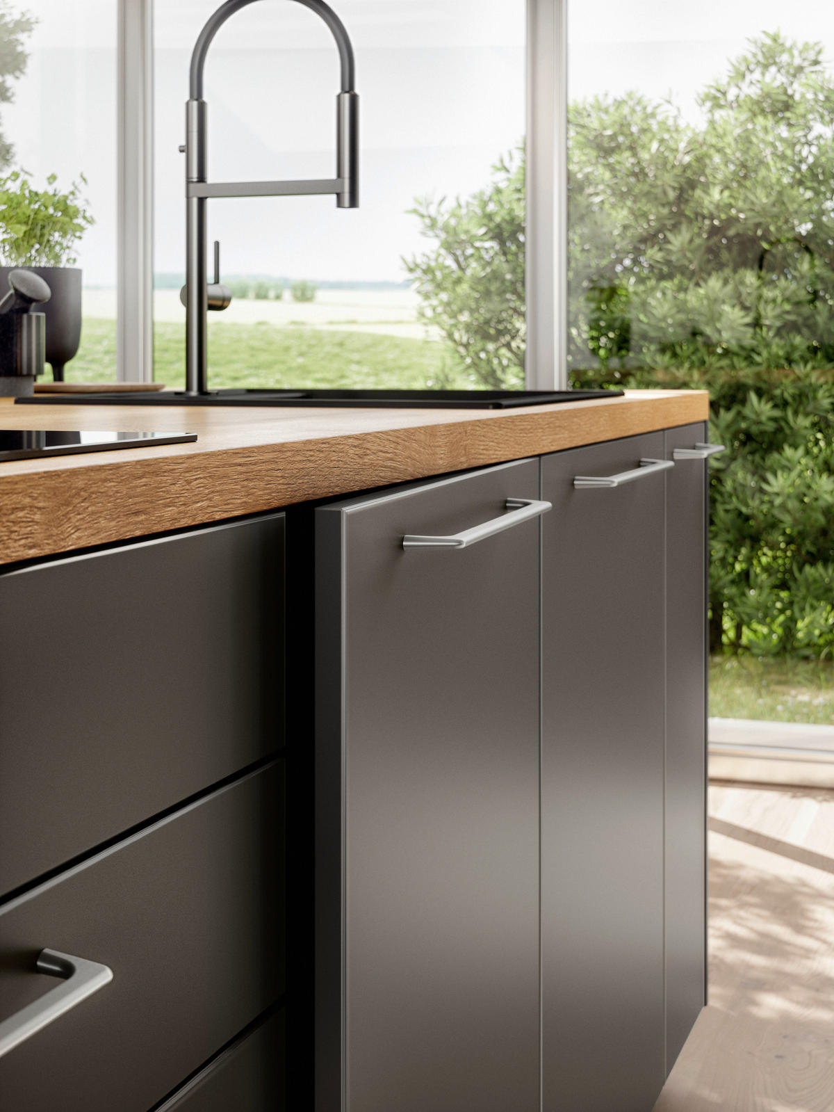 EINBAUKÜCHE   - Grau, MODERN, Holzwerkstoff/Kunststoff - Celina