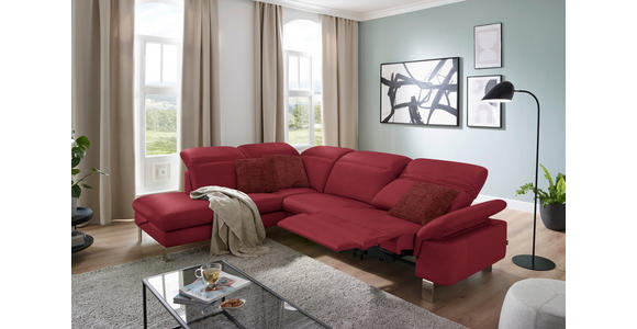 ECKSOFA in Echtleder Rot  - Edelstahlfarben/Rot, Design, Leder/Metall (233/309cm) - Dieter Knoll