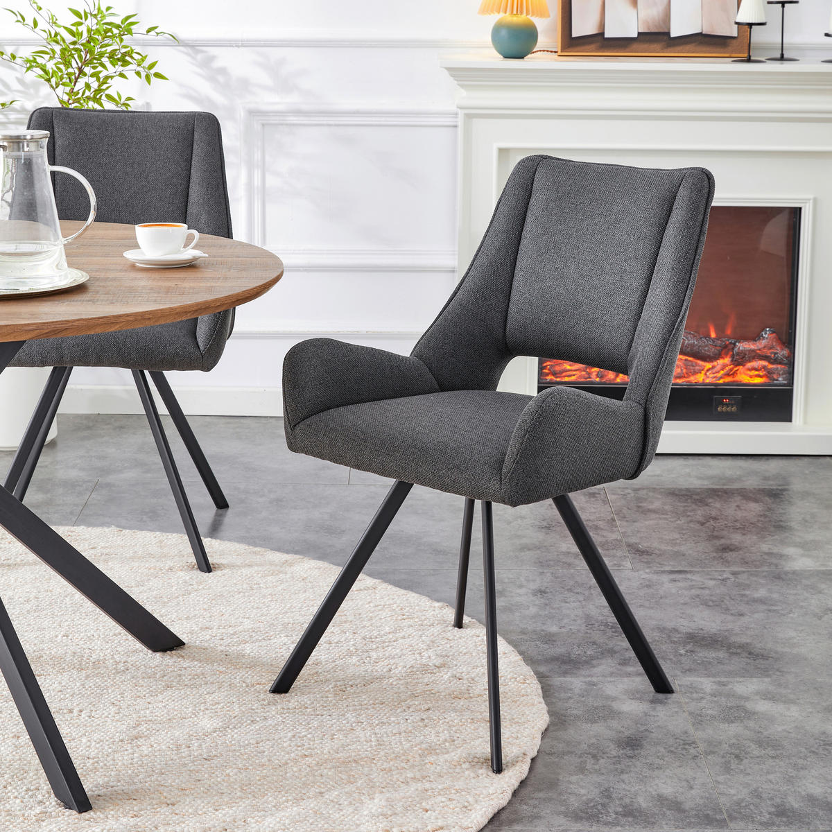 STUHL-SET 2 Stück  in Webstoff  - Anthrazit/Schwarz, MODERN, Textil/Metall (56/91/63cm) - MID.YOU