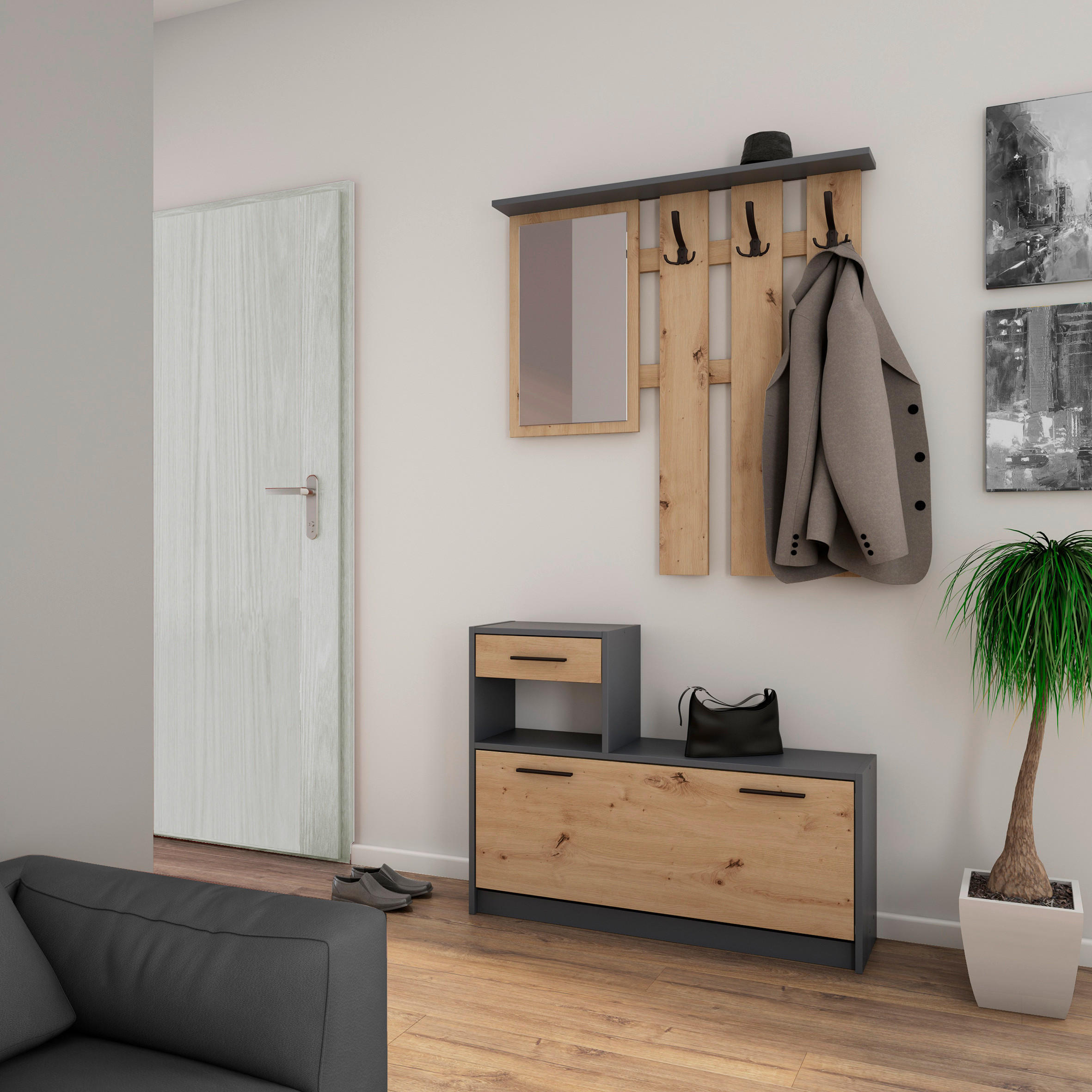 GARDEROBE 2-teilig  in 97/190/25 cm  - Anthrazit/Eiche Artisan, Design, Holzwerkstoff/Kunststoff (97/190/25cm) - Livetastic