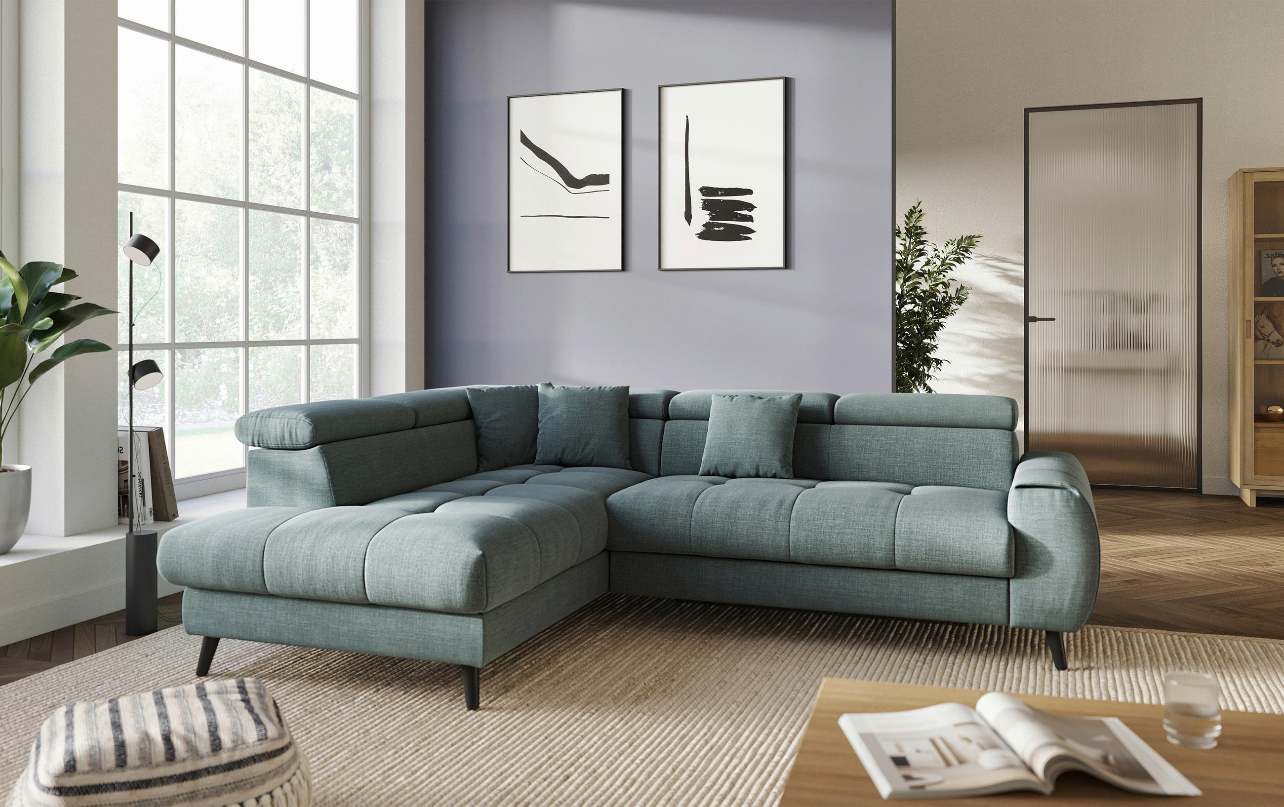 ECKSOFA in Flachgewebe Blau - Blau/Schwarz, Design, Textil/Metall (195/246cm) - Livetastic