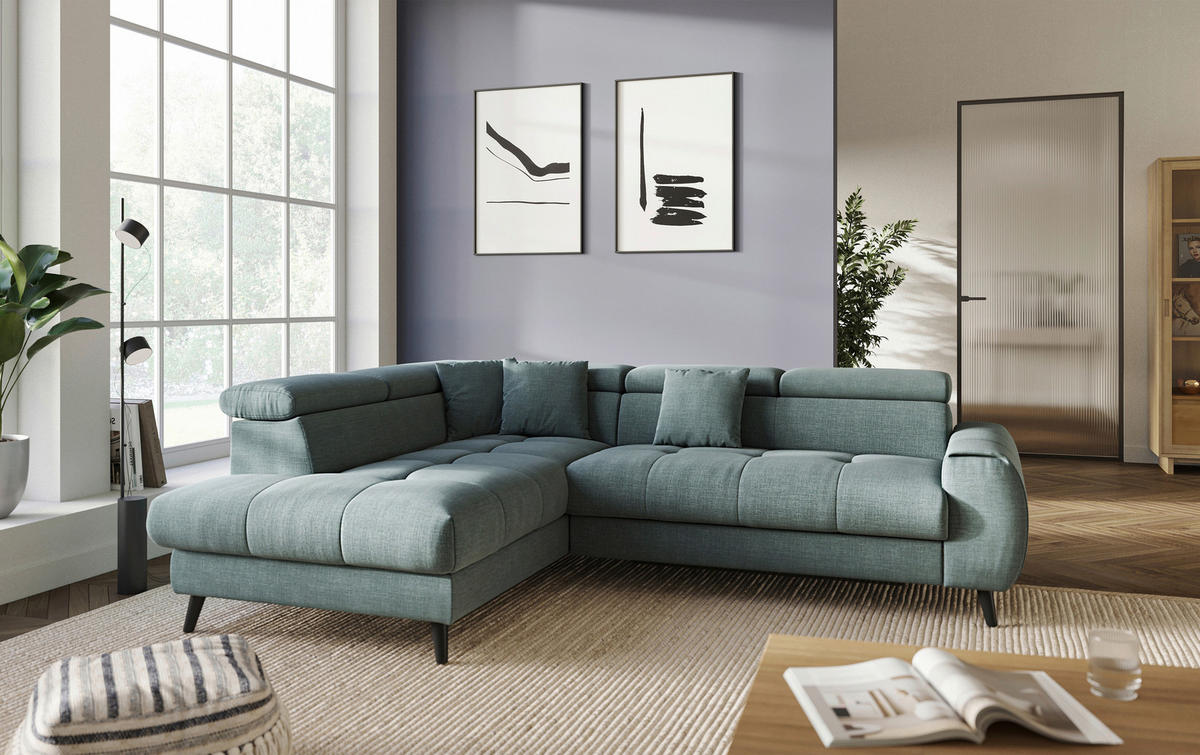 ECKSOFA in Flachgewebe Blau  - Blau/Schwarz, Design, Textil/Metall (195/246cm) - Livetastic