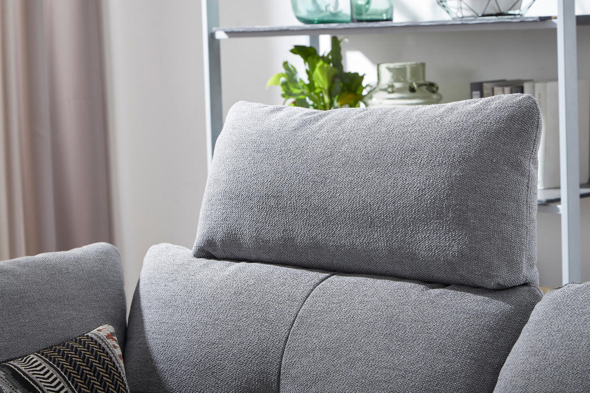 ECKSOFA Hellgrau Flachgewebe  - Hellgrau/Schwarz, Design, Textil/Metall (344/159cm) - Chilliano