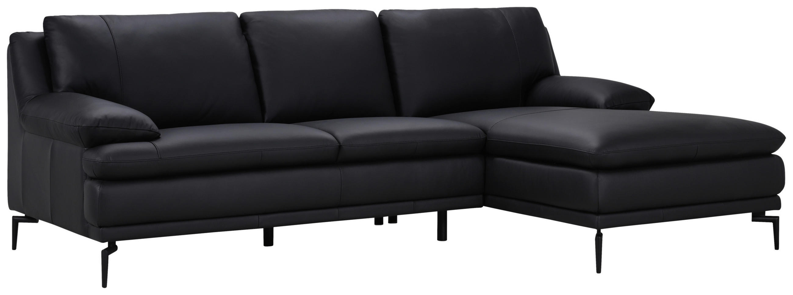 ECKSOFA Schwarz Echtleder  - Schwarz, Design, Leder (248/158cm) - MID.YOU