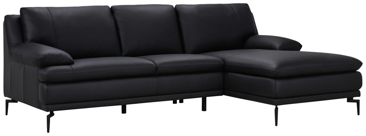 ECKSOFA Schwarz Echtleder  - Schwarz, Design, Leder (248/158cm) - MID.YOU