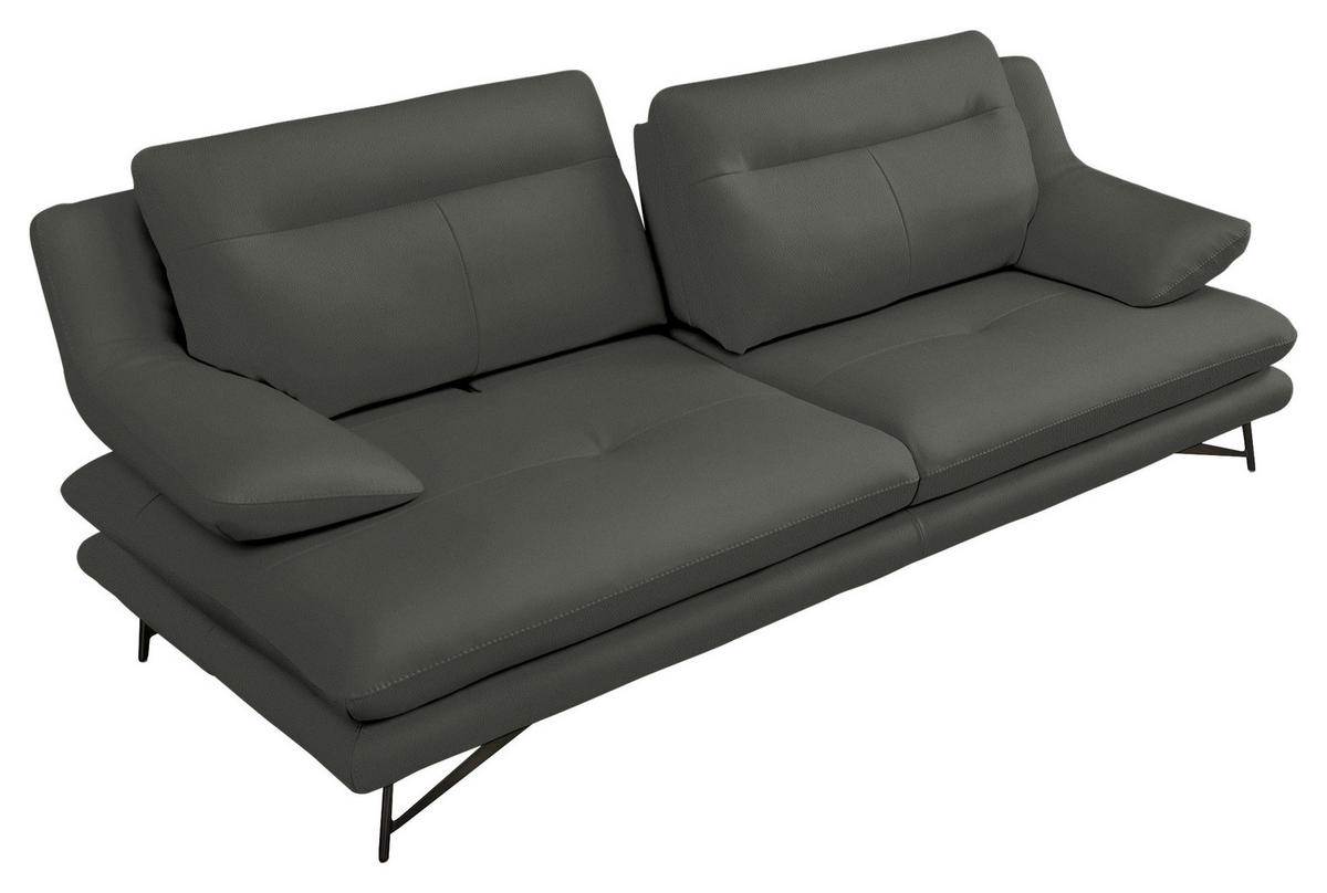 3-SITZER-SOFA in Leder Grau  - Grau, Design, Leder/Metall (215/90/109cm)