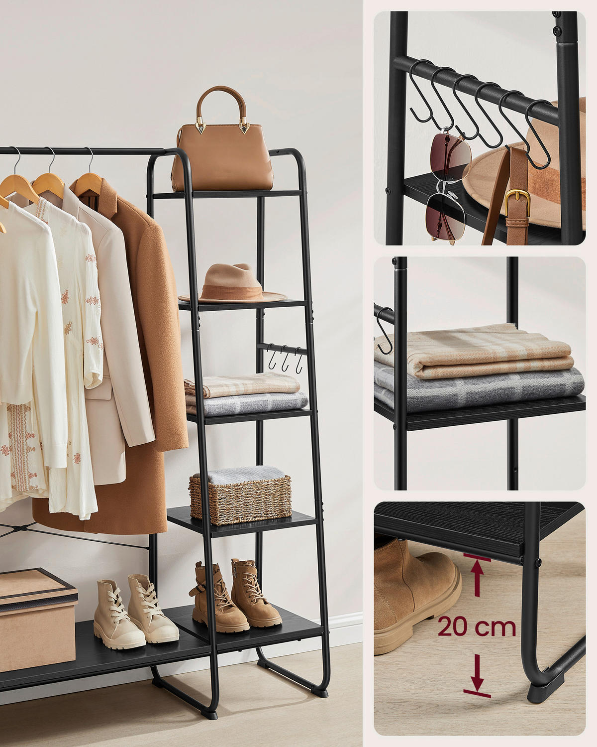 ŠATNÍ SKŘÍŇ, černá, 120/160/45 cm - černá, Basics, kov/kompozitní dřevo (120/160/45cm)