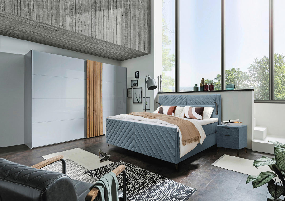 BOXSPRINGBETT 180/200 cm  in Petrol  - Petrol/Schwarz, Design, Textil/Metall (180/200cm) - Esposa