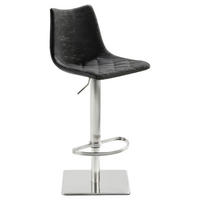 BARHOCKER Lederlook Schwarz Edelstahl Buche Schichtholz Sitzfläche 360° drehbar, abwischbar  - Edelstahlfarben/Schwarz, KONVENTIONELL, Holz/Textil (43/85-110/50cm) - Livetastic