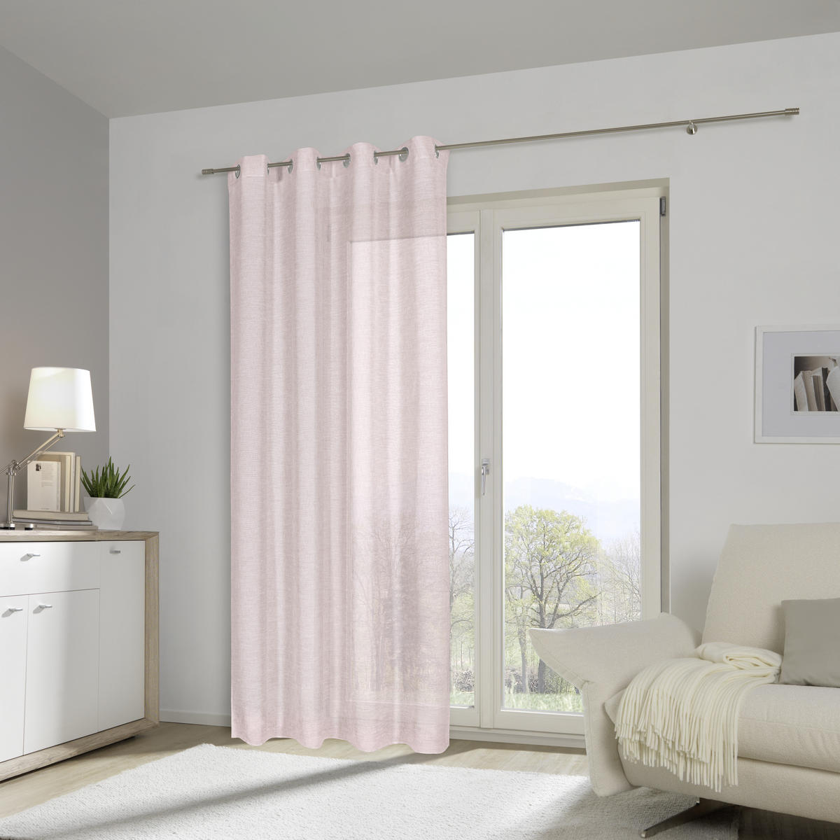 ZAVESA SA KARIKAMA ružičasta - ružičasta, Konvencionalno, tekstil (140/245cm) - Esposa