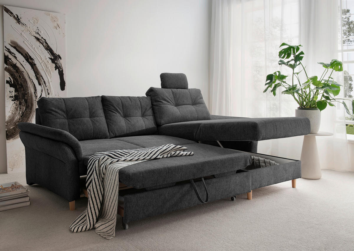 ECKSOFA in Chenille Anthrazit  - Anthrazit/Naturfarben, Modern, Holz/Textil (250/176cm) - Livetastic