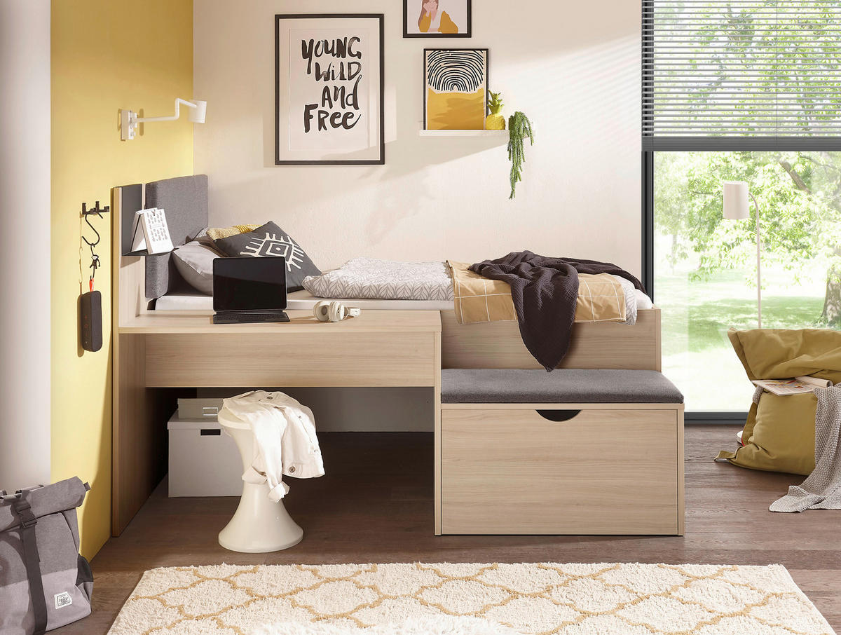 POSTEĽ S PRIESTOROM NA HRU 90/200 cm,  - farba duba, Konventionell, kompozitné drevo (90/200cm) - Carryhome