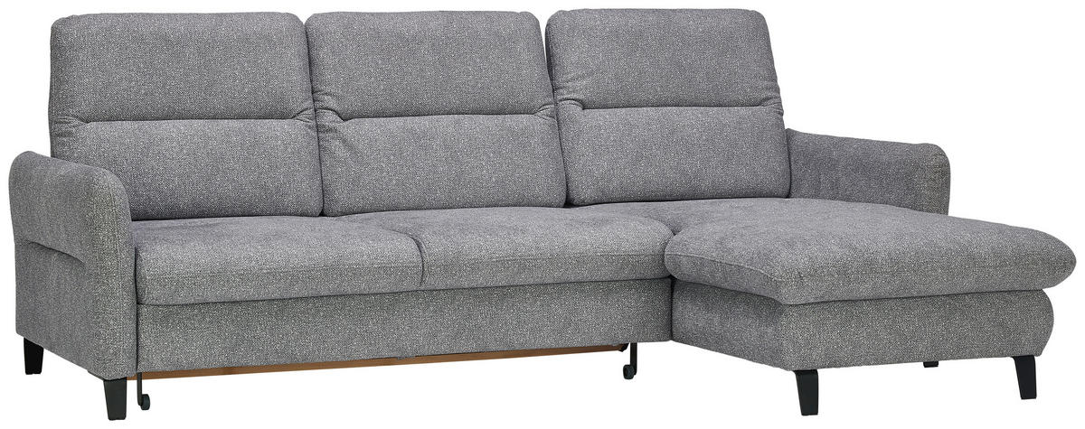 ECKSOFA Hellgrau Plüsch  - Hellgrau/Schwarz, KONVENTIONELL, Textil/Metall (254/190cm) - Livetastic