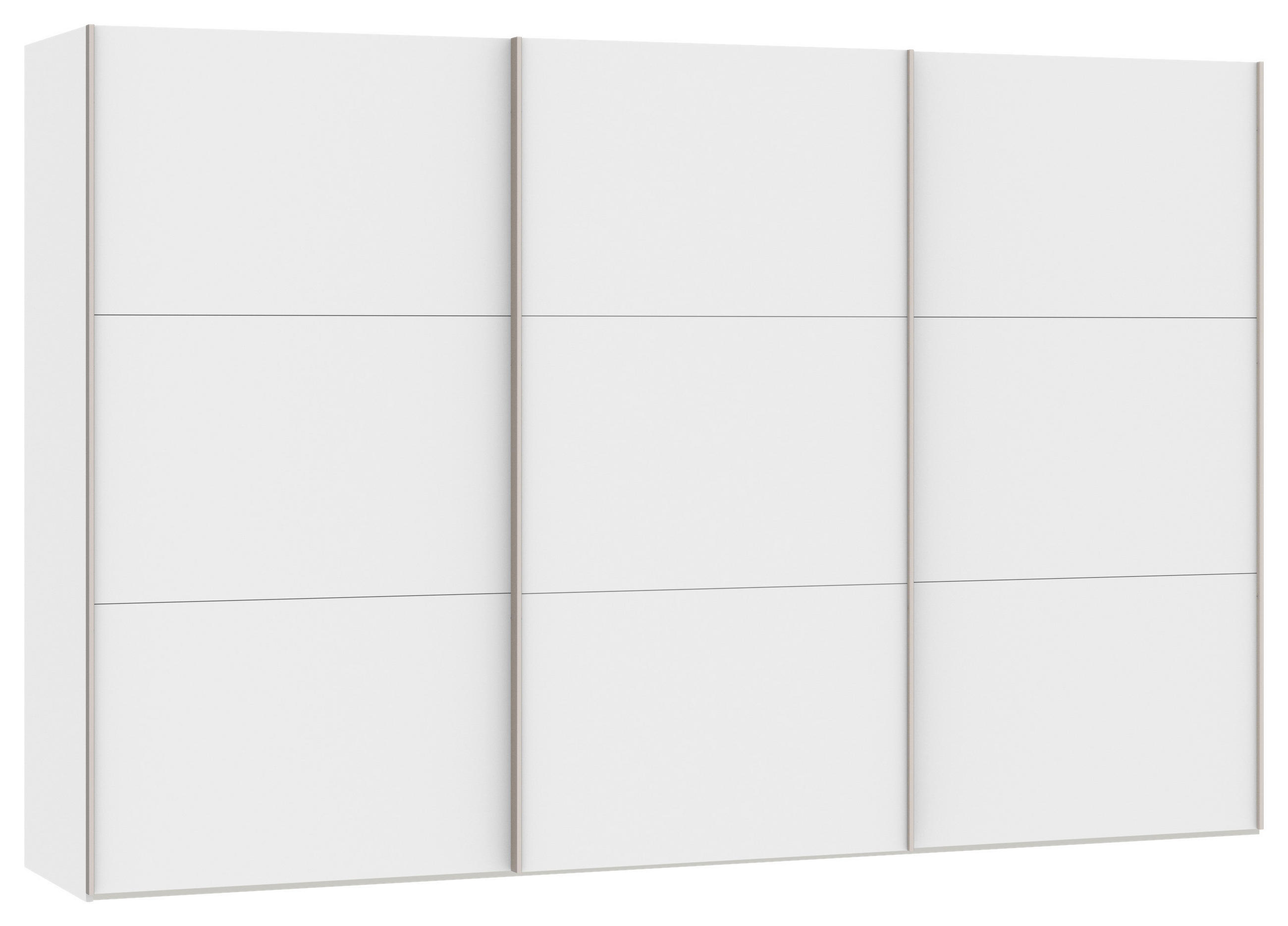 SCHWEBETÜRENSCHRANK 303/195/65 cm 3-türig Weiß - Edelstahlfarben/Weiß, Design, Holzwerkstoff (303/195/65cm) - Boxxx