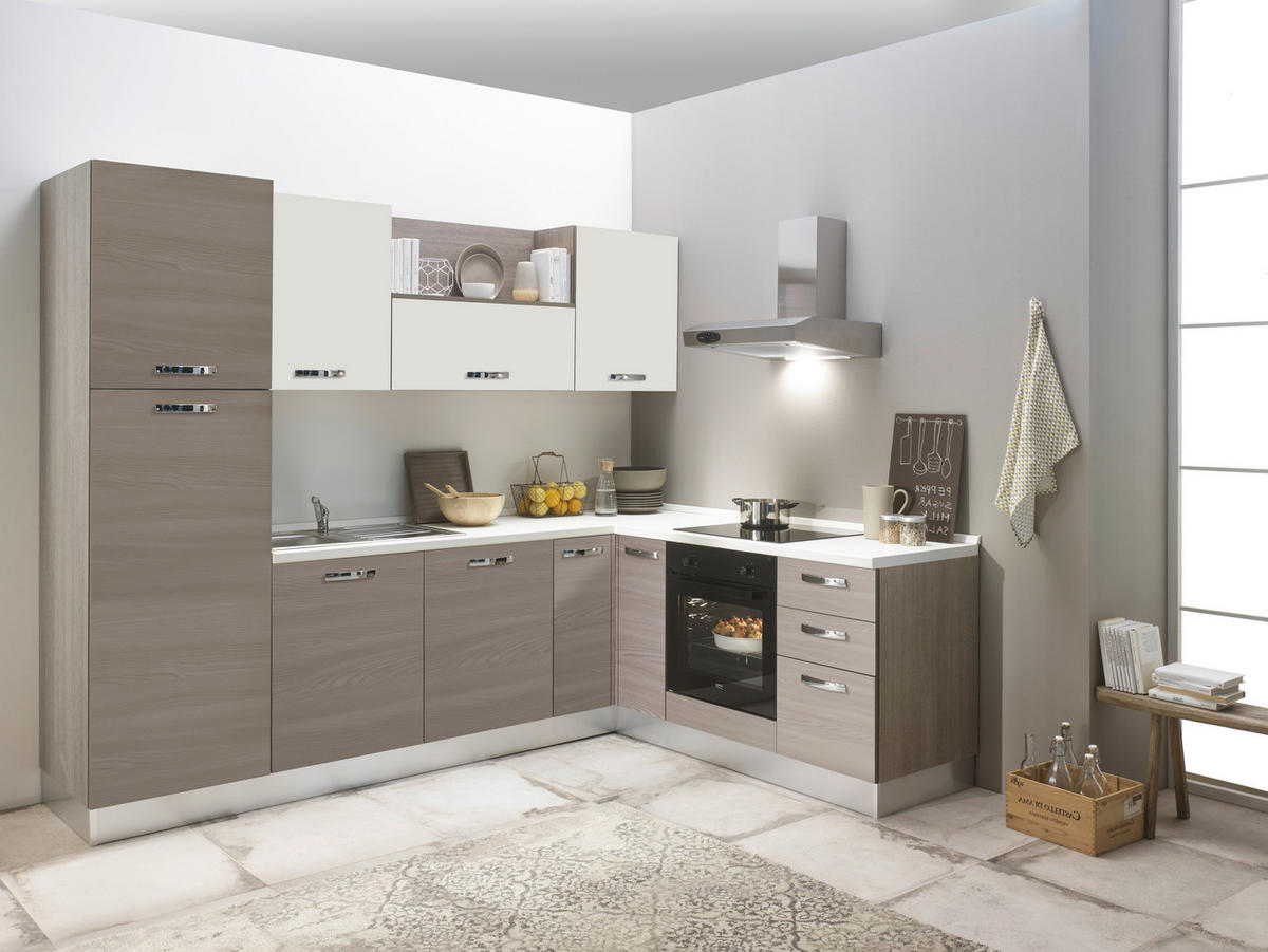 ECKKÜCHE 270/195 cm  in Creme, Eiche grau  - Eiche grau/Magnolie, LIFESTYLE, Holzwerkstoff/Kunststoff (270/195cm) - MID.YOU