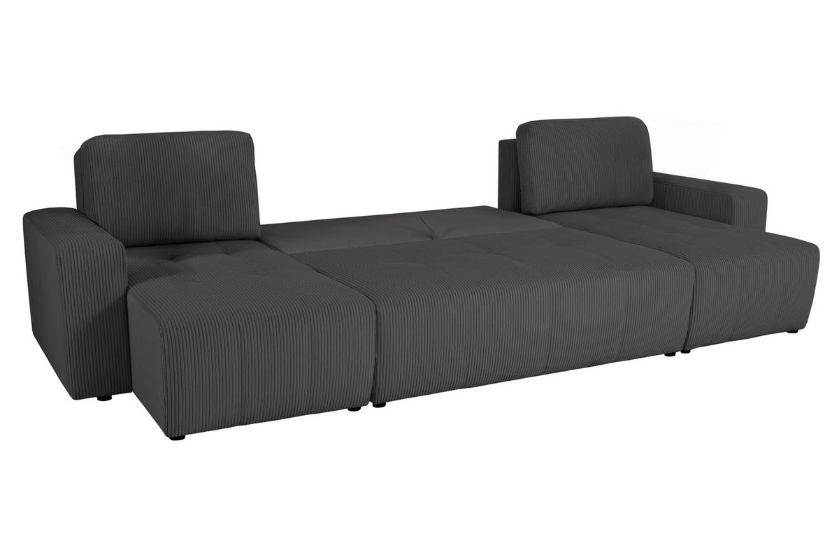 Wohnlandschaft inkl. Funktion Graphitfarben Cord  - Schwarz/Graphitfarben, KONVENTIONELL, Textil (146/317/146cm) - Xora