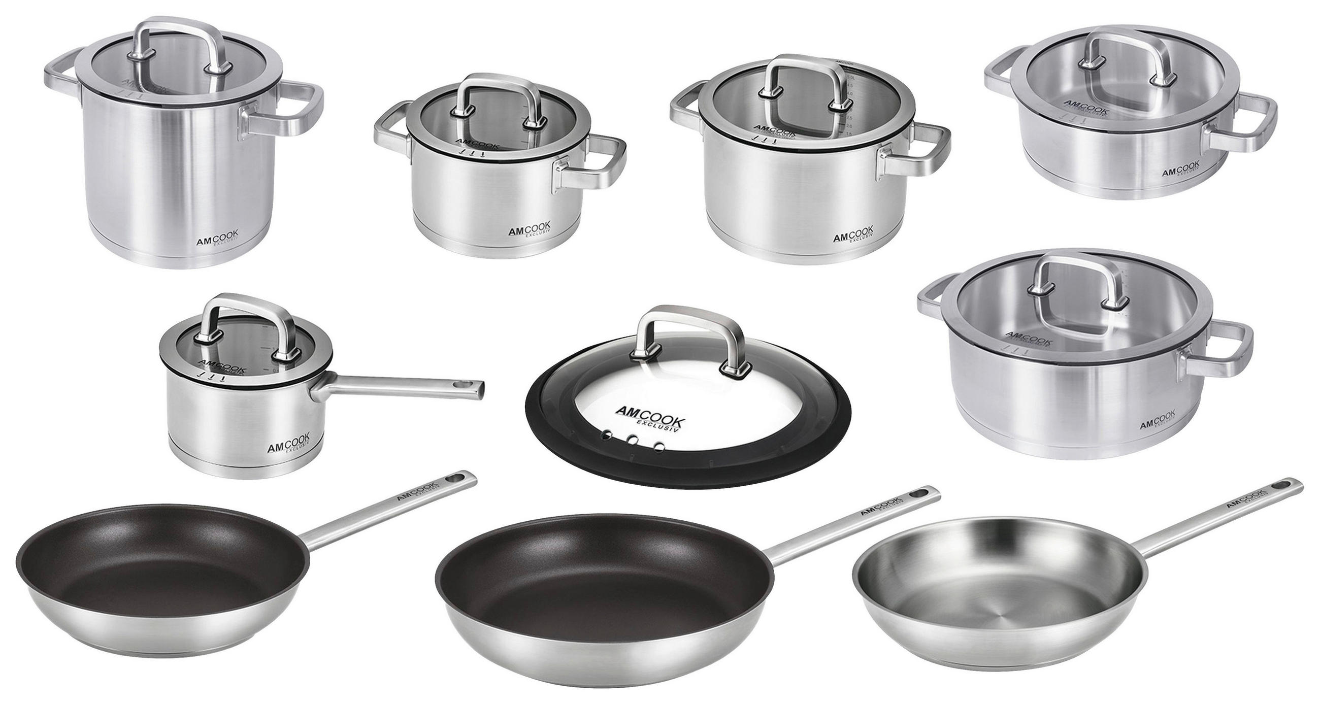 KOCHTOPFSET SENNA S16 PLUS 16-teilig  - Edelstahlfarben/Schwarz, Basics, Glas/Kunststoff - Am Cook