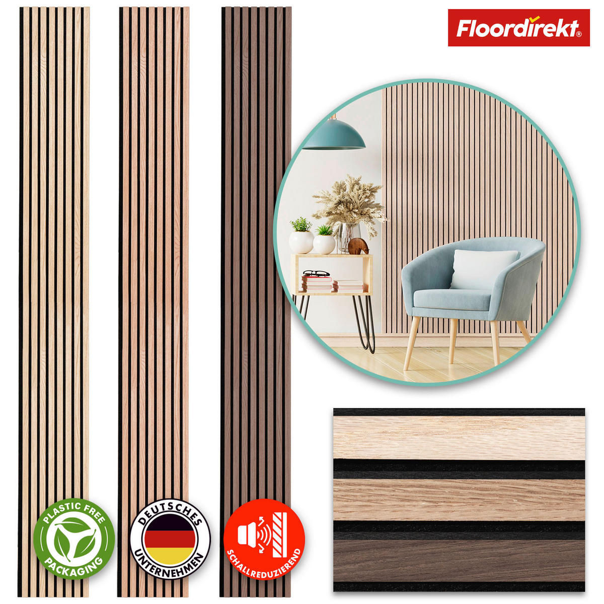 AKUSTIKPANEEL Akustikpaneel Schmal 27/275/2,1 cm  - Eiche Bianco, Basics, Holzwerkstoff (27/275/2,1cm) - Floordirekt