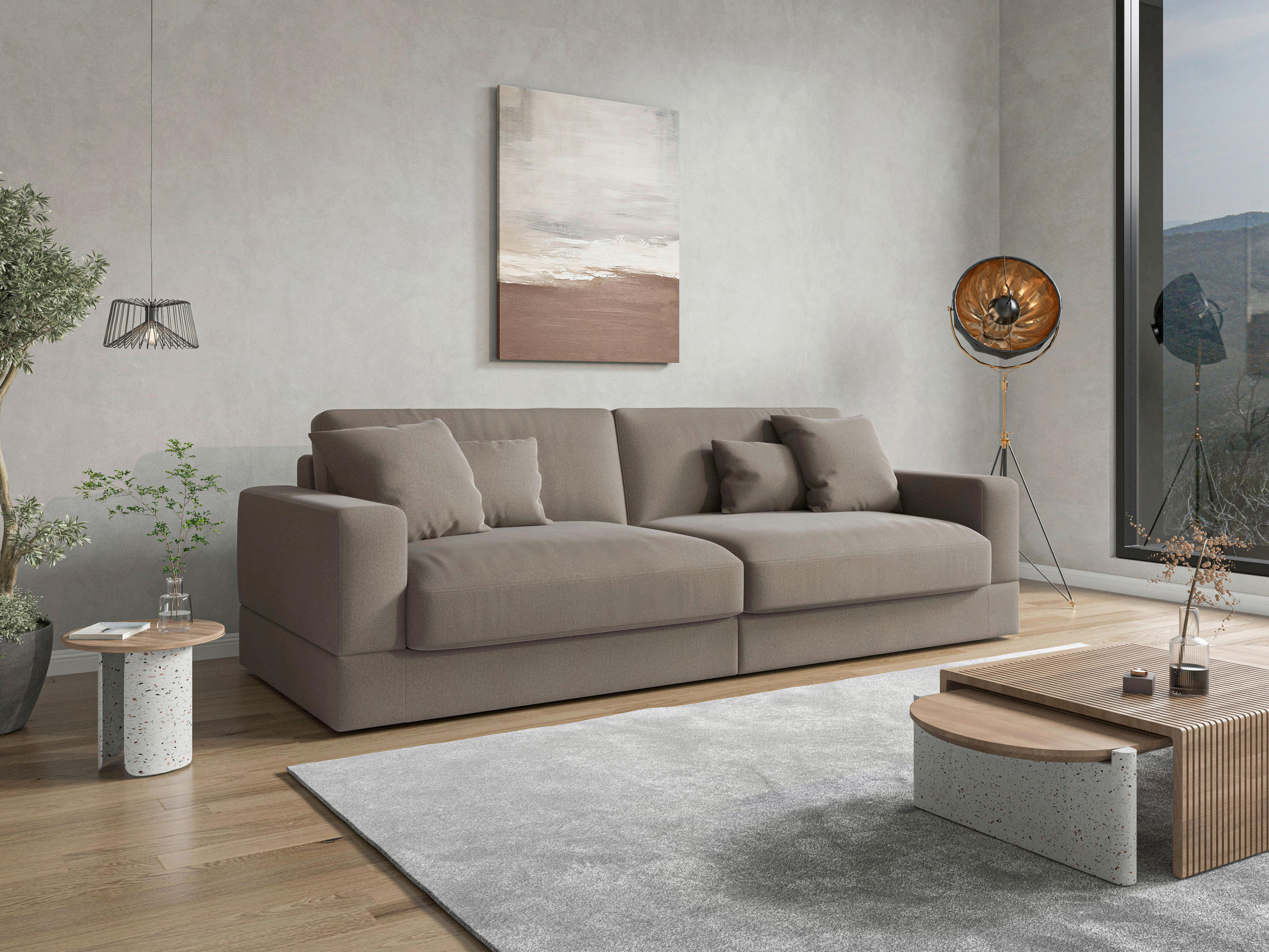 BIGSOFA FABIO E Flachgewebe Schlammfarben  - Schlammfarben/Schwarz, MODERN, Kunststoff/Textil (264/87/108cm) - Sit & More