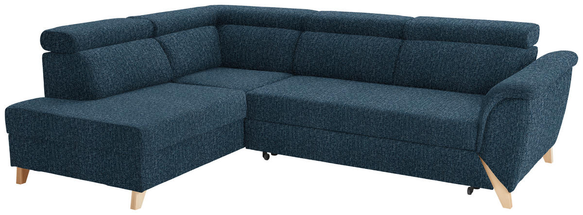 ECKSOFA in Struktur Blau  200/265 cm  - Blau/Naturfarben, KONVENTIONELL, Holz/Textil (200/265cm) - Stylife