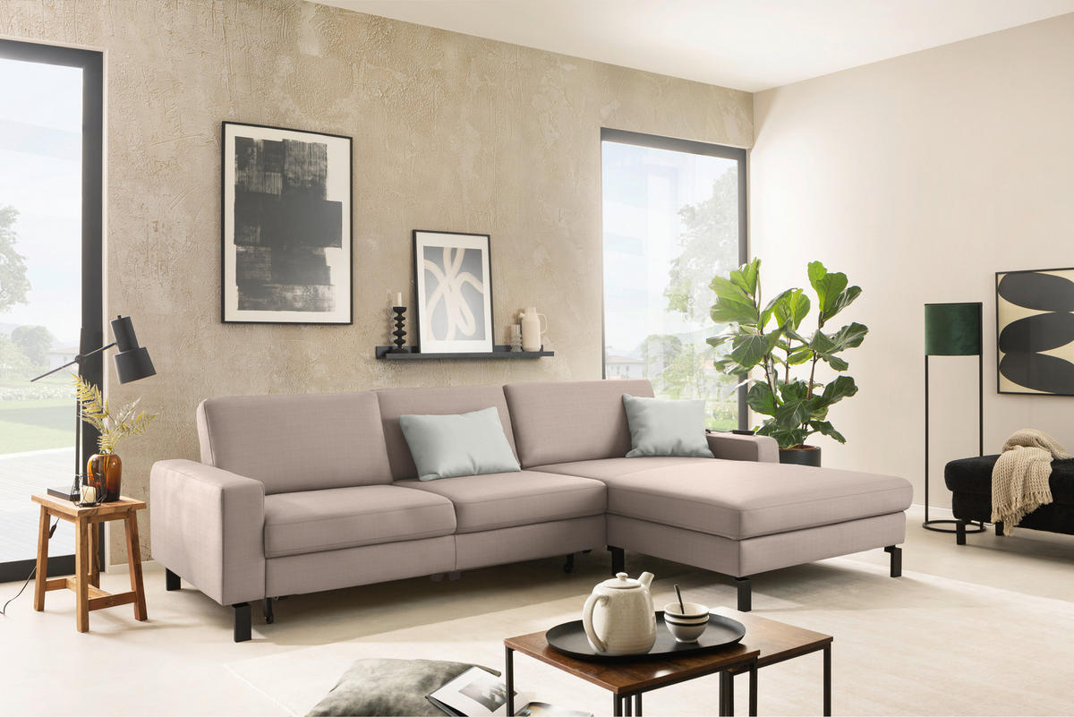 ECKSOFA Cord Taupe  - Taupe/Schwarz, Design, Textil/Metall (298/185cm) - Pure Home Lifestyle