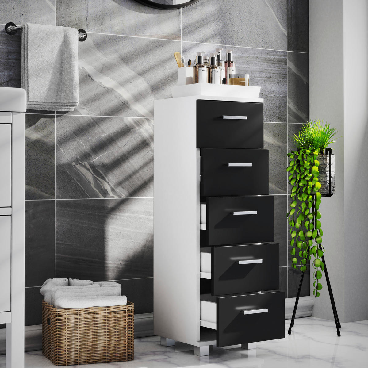 HIGHBOARD  in 30/94/30 cm  - Weiss/Silberfarben, Modern, Holzwerkstoff/Kunststoff (30/94/30cm) - MID.YOU