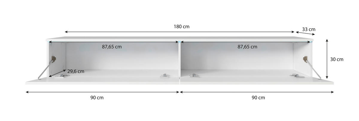 LOWBOARD Vera  in 180/30/33 cm  - Weiss Hochglanz/Grau, Lifestyle, Holzwerkstoff/Kunststoff (180/30/33cm) - P & B