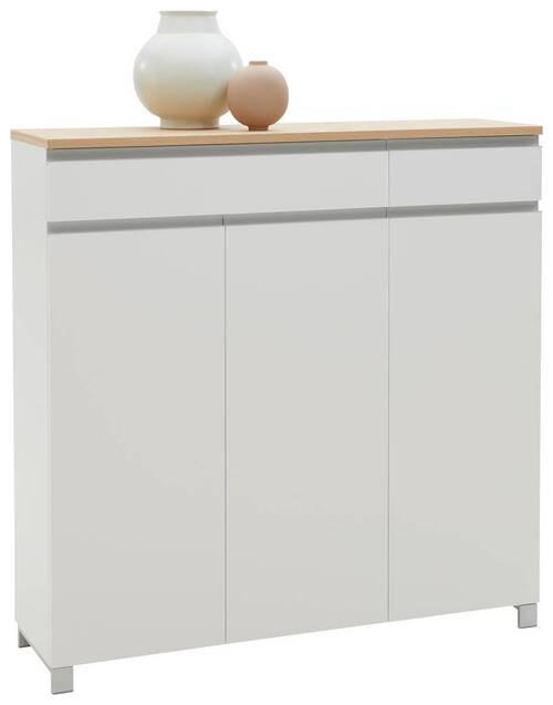 SCHUHSCHRANK Balkeneiche furniert Weiß, Eichefarben  - Eichefarben/Silberfarben, Design, Holz/Holzwerkstoff (125/126/37cm) - Dieter Knoll