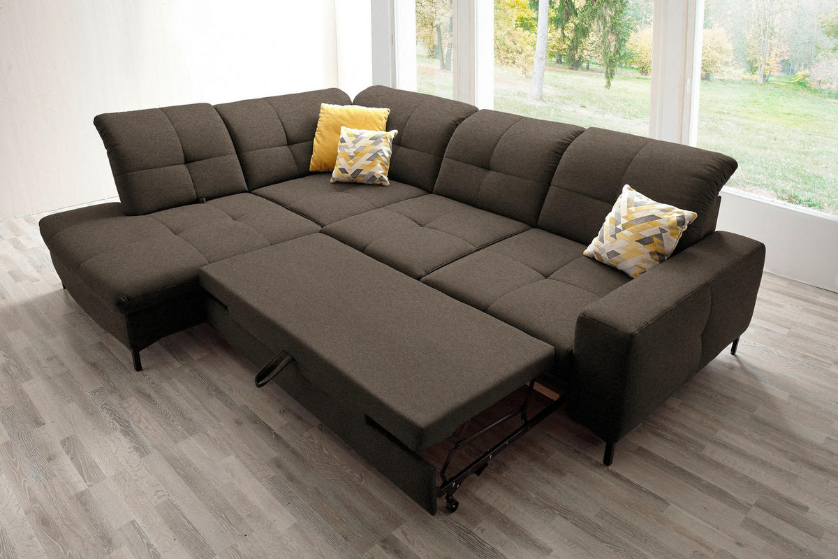 ECKSOFA in Chenille Dunkelbraun  - Dunkelbraun/Schwarz, Design, Textil/Metall (240/308cm) - Xora