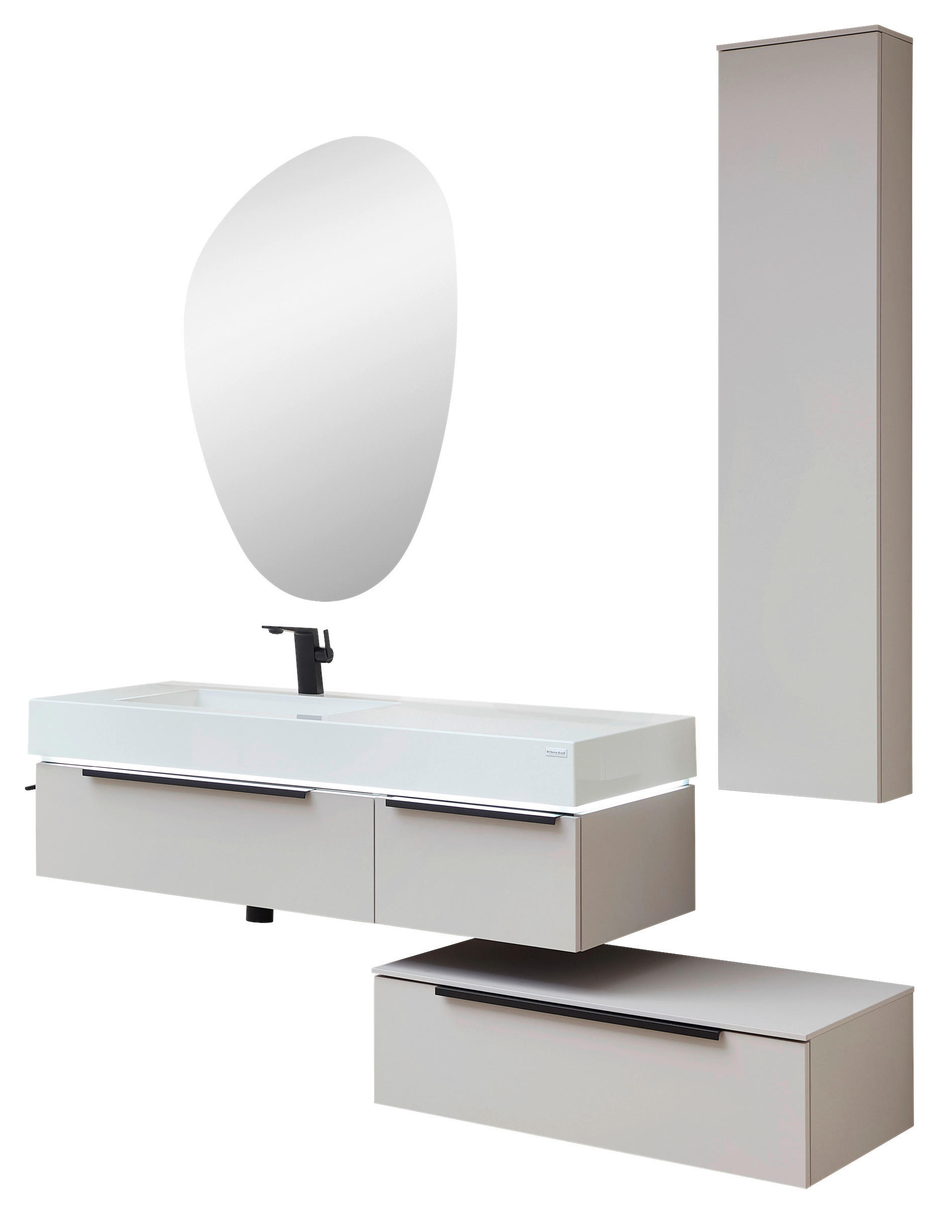 MOSDÓSZEKRÉNY MOSDÓVAL  - kasmírszínű/fekete, Konventionell, faalapú anyag/kő (127cm) - Dieter Knoll