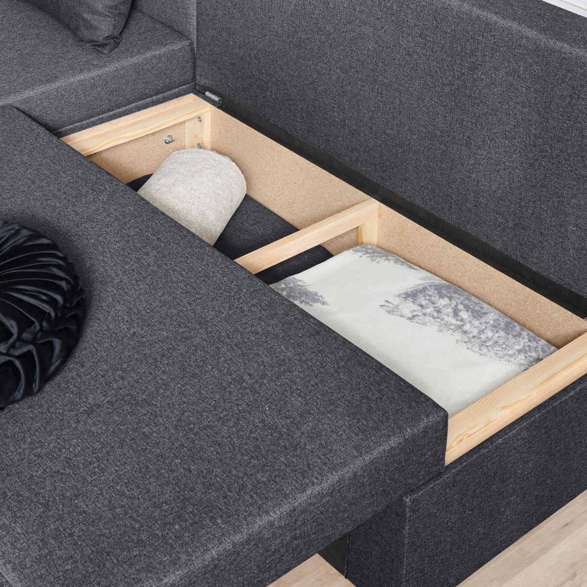 ECKSOFA in Webstoff Dunkelgrau  - Dunkelgrau/Anthrazit, Konventionell, Kunststoff/Textil (159/196cm) - Ti'me