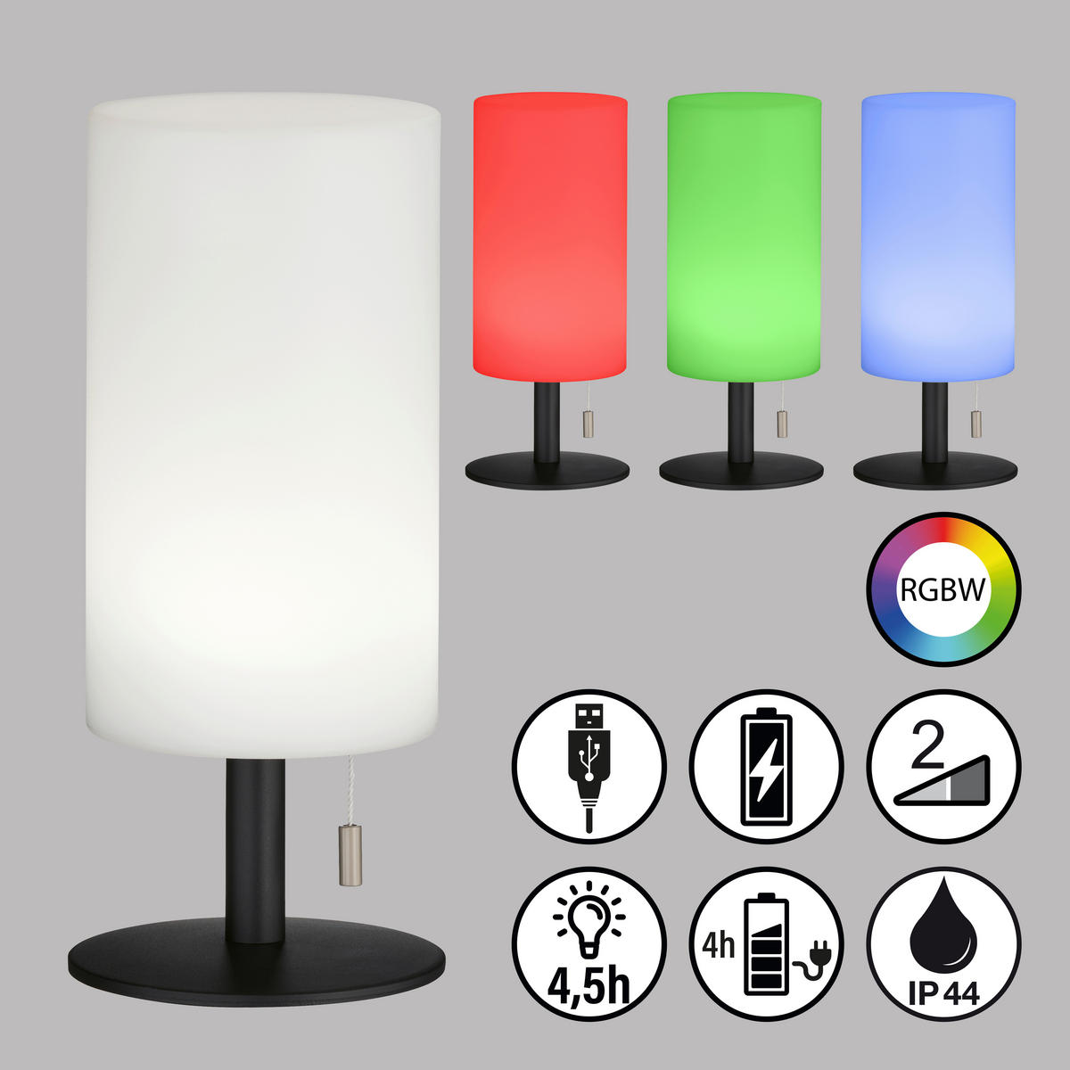 AKKU-TISCHLEUCHTE Larino 12/30 cm   - Anthrazit/Weiß, KONVENTIONELL, Kunststoff/Metall (12/30cm)