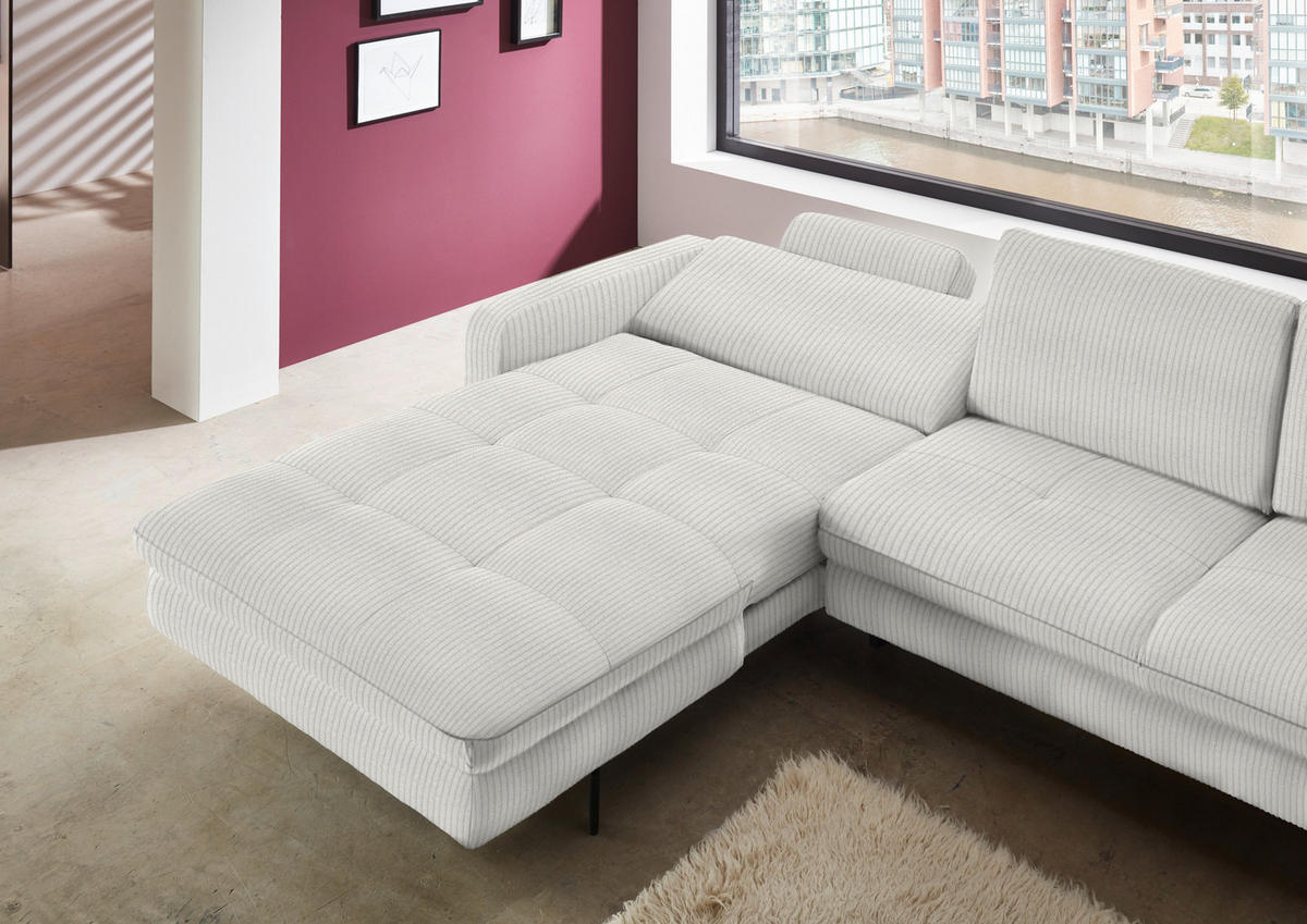 ECKSOFA in Cord Beige  - Beige/Schwarz, Design, Textil/Metall (178/302cm) - Beldomo Style