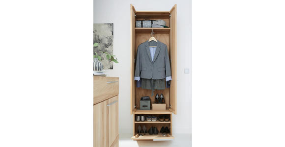 GARDEROBENSCHRANK 60/200/37 cm - Silberfarben/Buchefarben, Natur, Holz/Metall (60/200/37cm) - Valnatura