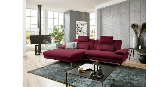 ECKSOFA in Webstoff Rot, Bordeaux  - Bordeaux/Rot, Design, Textil/Metall (184/284cm) - Dieter Knoll