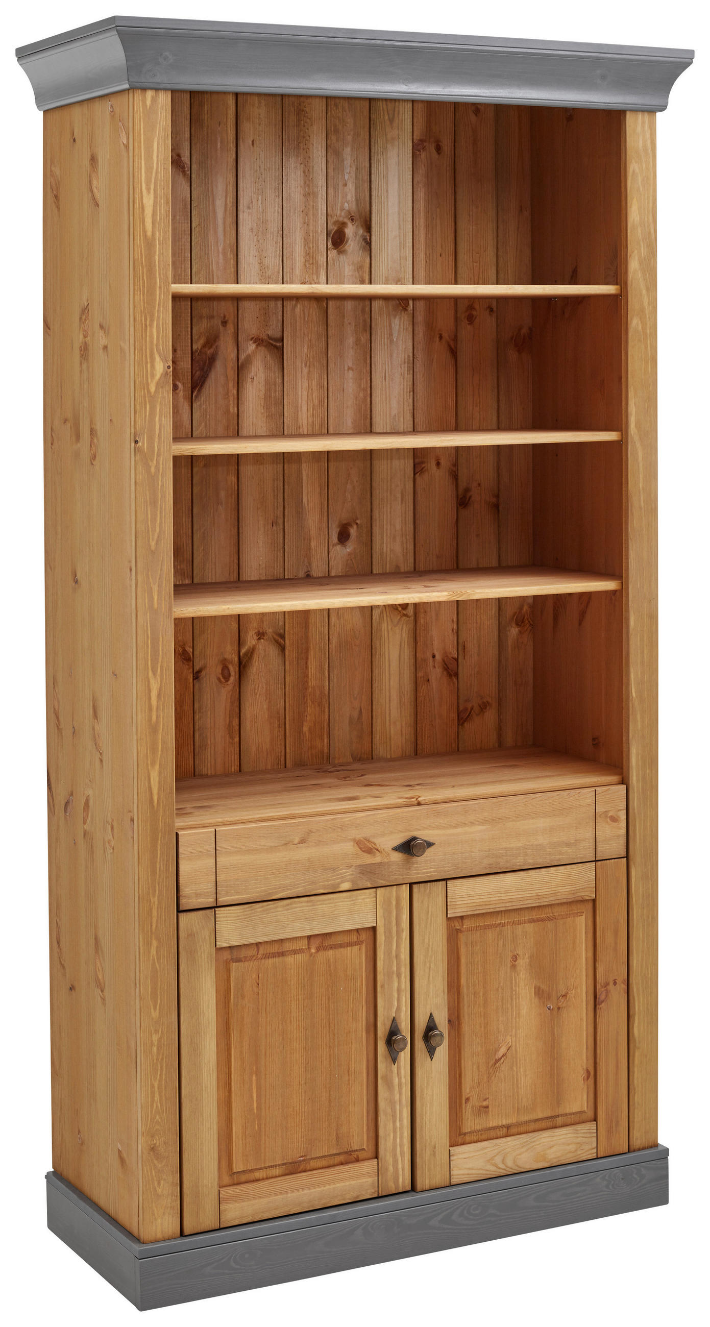 REGAL Kiefer massiv Grau, Laugenfarbig  - Laugenfarbig/Grau, ROMANTIK / LANDHAUS, Holz/Metall (108/202/45cm) - Boxxx