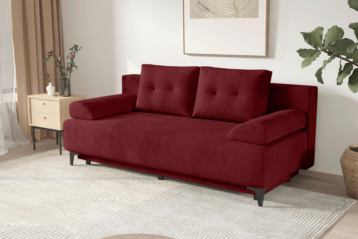 SCHLAFSOFA  mit Liegefunktion Velours Weinrot  - Weinrot/Schwarz, KONVENTIONELL, Textil/Metall (200/98/90cm) - Carryhome