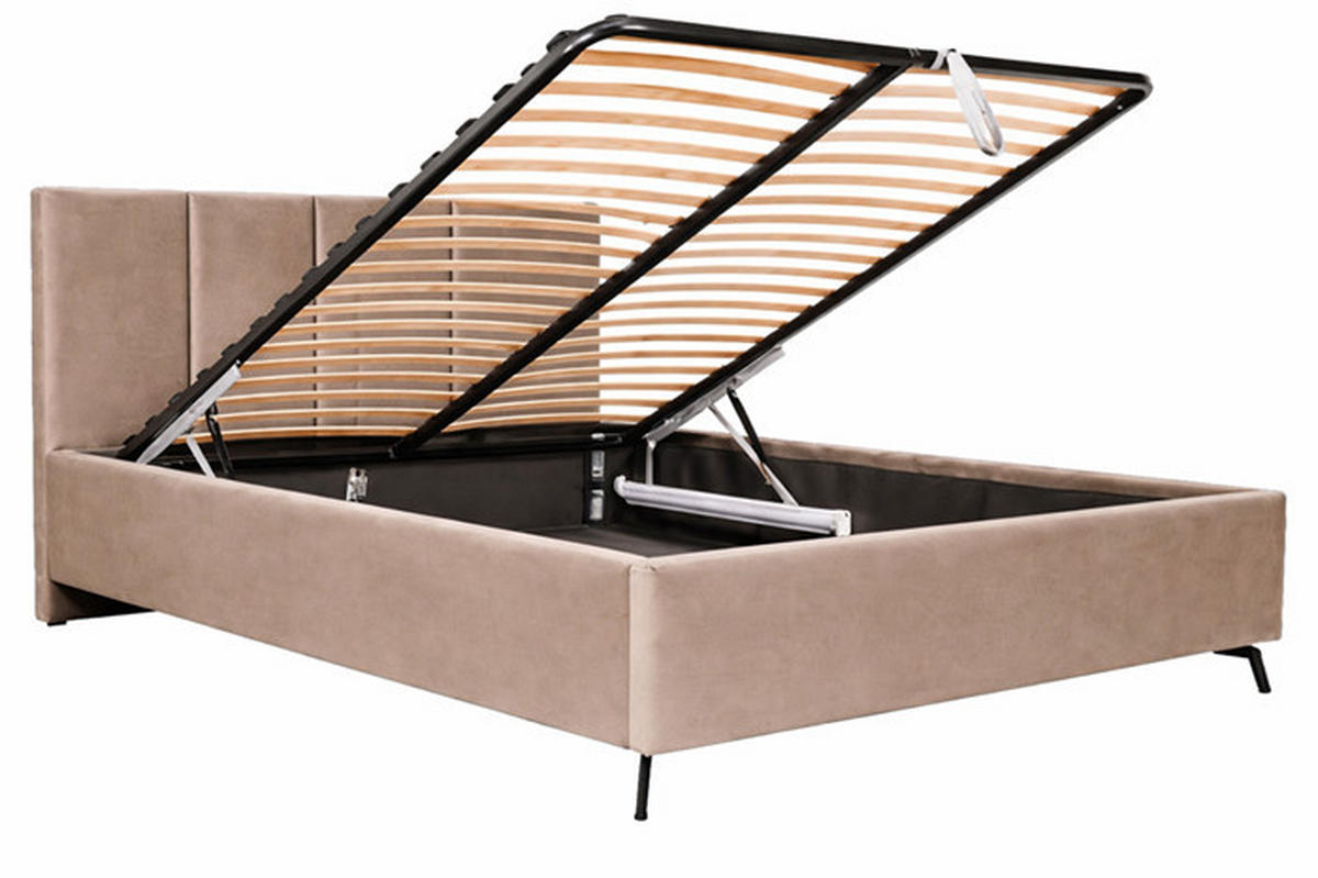 Pat Tapitat 160x200 Cm, bej - bej/negru, Modern, metal/lemn (160/200cm) - Hom`in