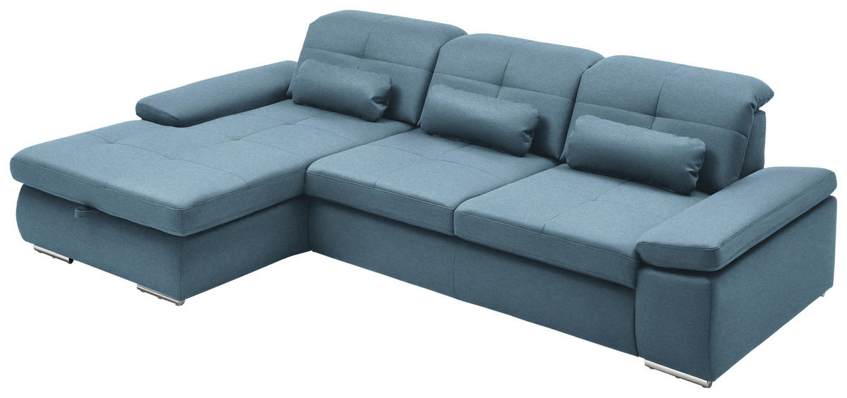 ECKSOFA  in Flachgewebe Hellblau  195/309 cm  - Chromfarben/Hellblau, Design, Textil (195/309cm) - Beldomo Style