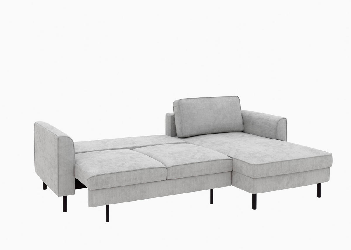 ECKSCHLAFSOFA  mit Bettkasten erhältlich, Sitzqualitäten, Schlafen auf Sitzhöhe, Bettfunktion erhältlich, Rücken echt, Armteil links, Armteil rechts Cord Grau  - Schwarz/Grau, MODERN, Textil/Metall (232/161cm) - Trendmanufaktur